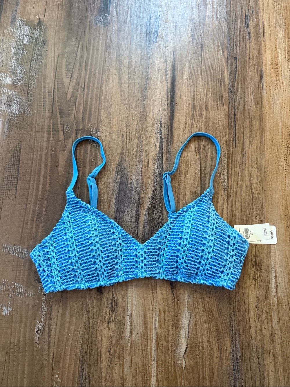 NWT aerie blue crochet padded bikini top with adjustable straps
